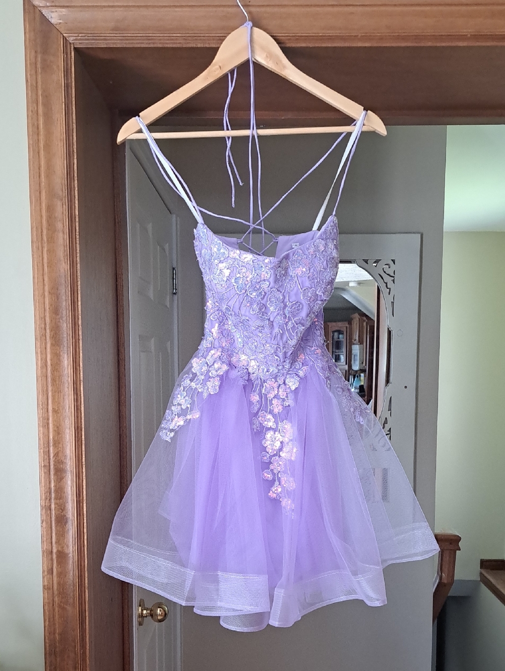 Lavender Floral Appliqué Party Dress